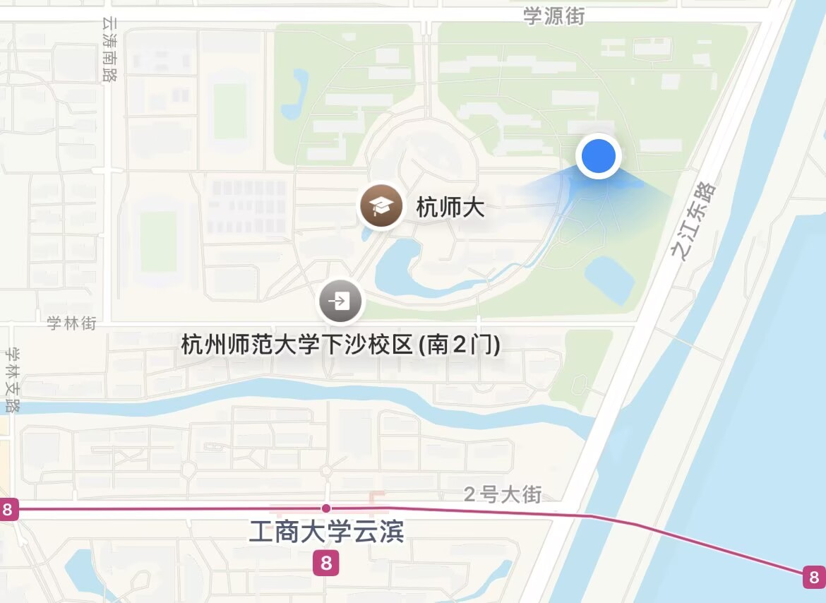 Map showing Hangzhou Normal University Xiasha Campus near Xuelin Street
